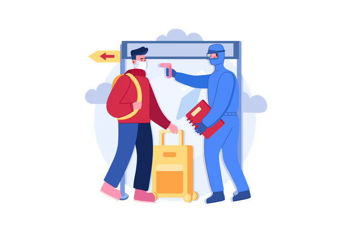 Verificação de temperatura no aeroporto  Ilustração
