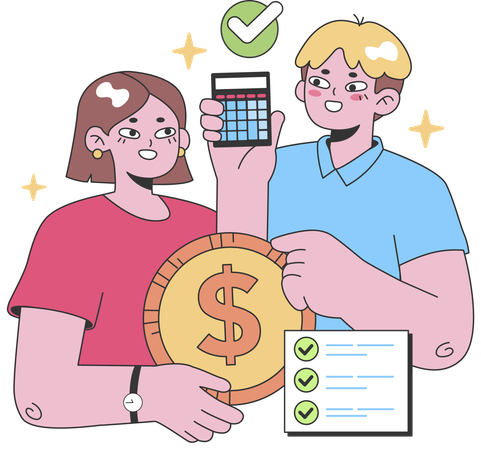 Couple vérifiant le calcul du budget  Illustration