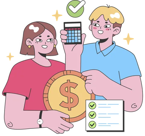 Couple vérifiant le calcul du budget  Illustration