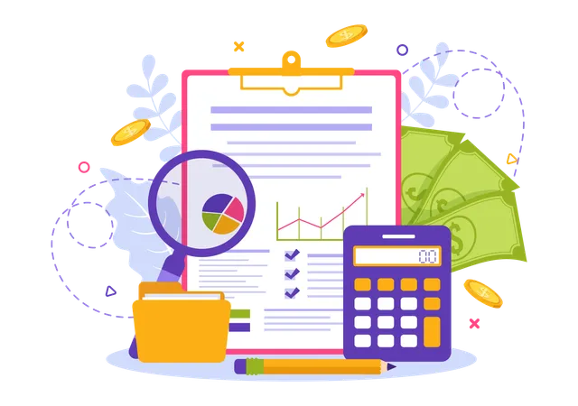 Verify financial data report  Illustration