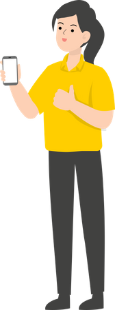 Verkäuferin zeigt Handy  Illustration