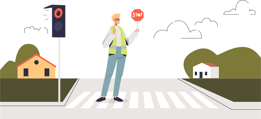 Verkehrskontrolleur mit Stoppschild  Illustration