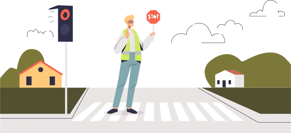 Verkehrskontrolleur mit Stoppschild  Illustration