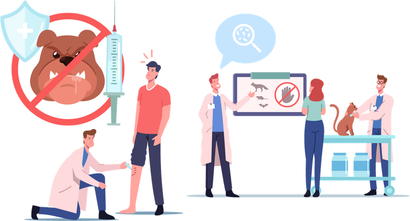 Verletzter Patient mit Hundebiss im Krankenhaus  Illustration