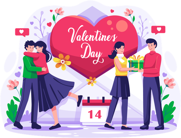 Verliebte Paare feiern Valentinstag  Illustration