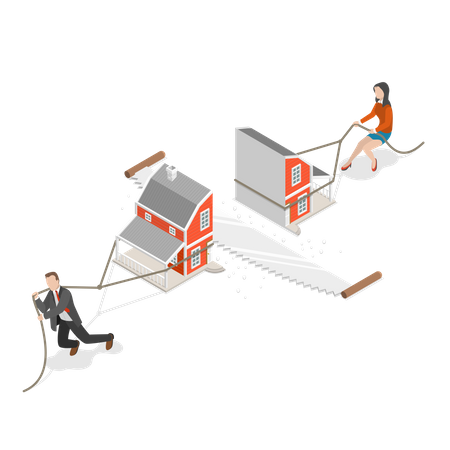 Vermögensaufteilung zwischen geschiedenen Paaren  Illustration