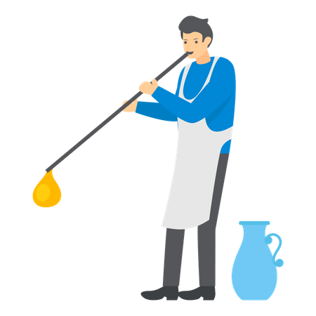 Un verrier crée des créations en verre délicates  Illustration