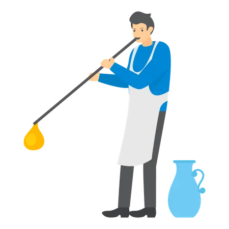 Un verrier crée des créations en verre délicates  Illustration