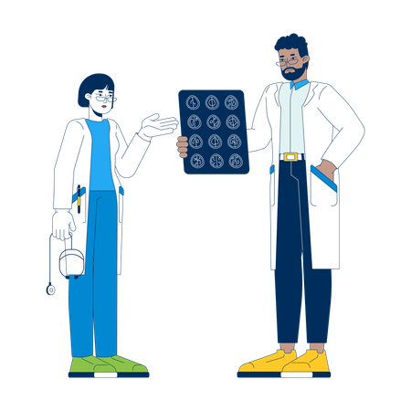 Verschiedene Ärzte diskutieren Patienten MRI xray  Illustration