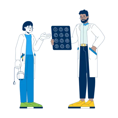 Verschiedene Ärzte diskutieren Patienten MRI xray  Illustration