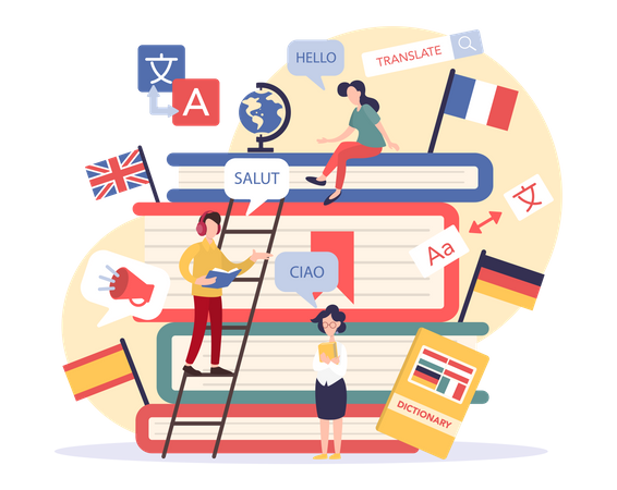Verschiedene Fremdsprachen online lernen  Illustration