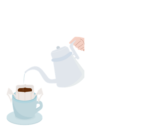 Verser de l'eau chaude sur un paquet de café  Illustration