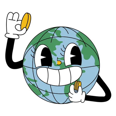 Verspielter Erdcharakter mit Geld  Illustration