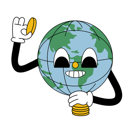 Verspielter Erdcharakter mit Geld  Illustration