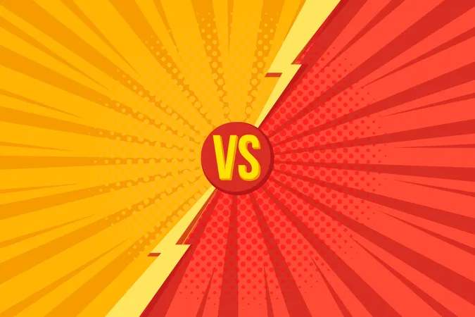 Versus VS letters fight backgrounds in pop art retro comics style with halftone  Illustration