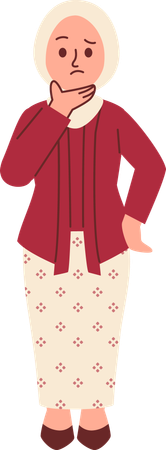 Verwirrte Frau in Kebaya-Kleidung  Illustration