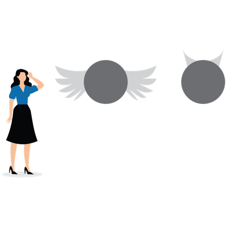 Verwirrt Geschäftsfrau wählen zwischen Engel  Illustration
