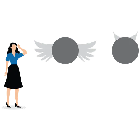 Verwirrt Geschäftsfrau wählen zwischen Engel  Illustration