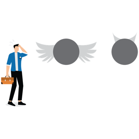 Verwirrter Geschäftsmann wählt zwischen Engel  Illustration