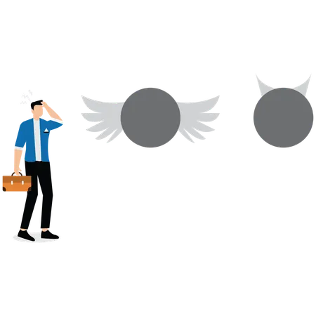 Verwirrter Geschäftsmann wählt zwischen Engel  Illustration