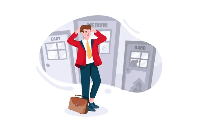 Verwirrter Geschäftsmann mit Entscheidungssituation  Illustration