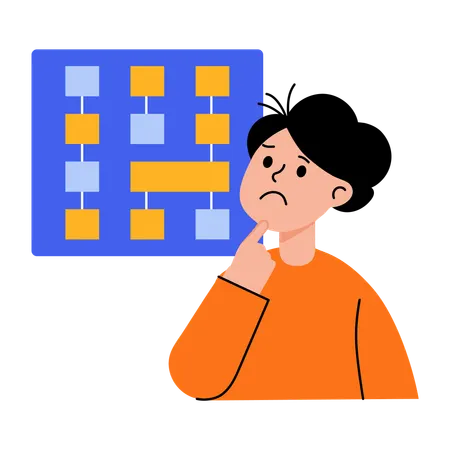 Verwirrter Junge denkt über Plan nach  Illustration