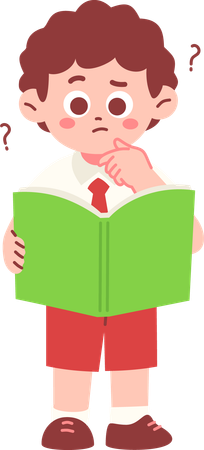 Verwirrter Junge, der ein Buch liest  Illustration