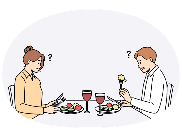 Verwirrtes Paar mag Essen im Restaurant nicht  Illustration