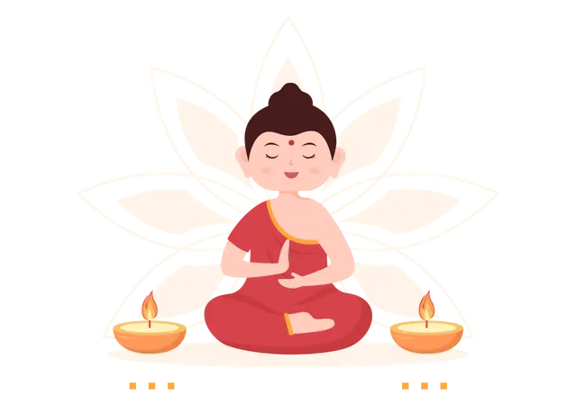 Vesak Tag Feier Mit Tempelsilhouette Lotusblumendekoration Laterne Oder Buddha Person In Flacher Cartoon Hintergrundillustration Fur Grusskarte Illustration