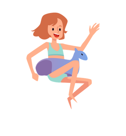 Vestida de anillo inflable en la playa  Ilustración