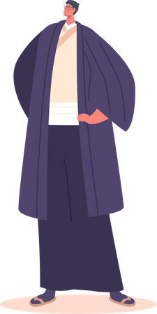 Vestido kimono tradicional asiático masculino  Ilustración