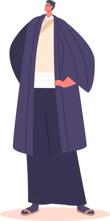 Vestido kimono tradicional asiático masculino  Ilustración