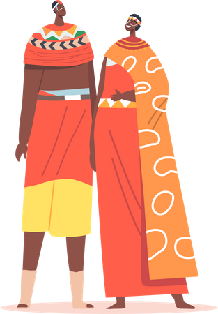 Un couple africain porte des vêtements traditionnels  Illustration
