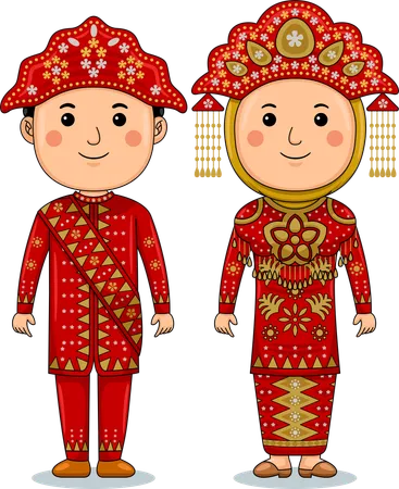 Un couple porte des vêtements traditionnels Bangka Belitung  Illustration