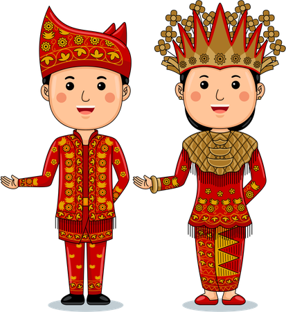 Un couple porte des vêtements traditionnels Bangka Belitung  Illustration