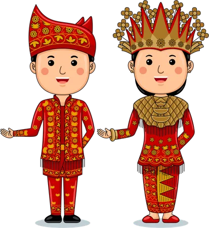 Un couple porte des vêtements traditionnels Bangka Belitung  Illustration