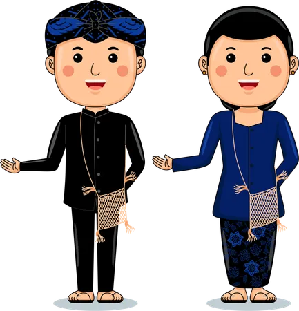 Un couple porte des vêtements traditionnels Bangka Belitung  Illustration