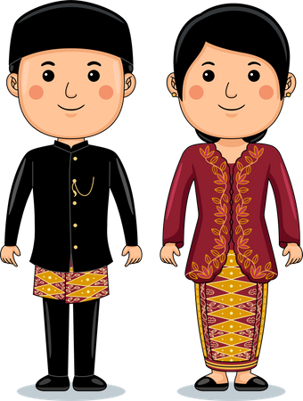 Un couple porte un tissu traditionnel de Jakarta  Illustration