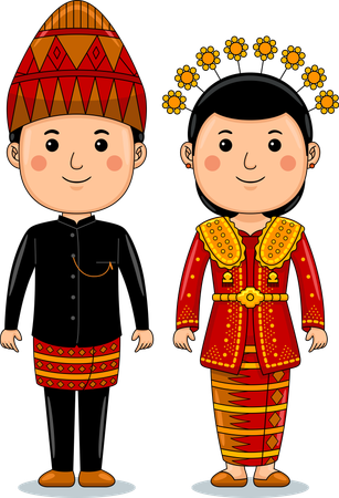 Un couple porte des vêtements traditionnels Bengkulu Sumatra  Illustration