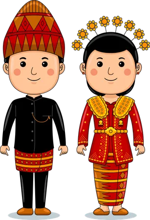 Un couple porte des vêtements traditionnels Bengkulu Sumatra  Illustration