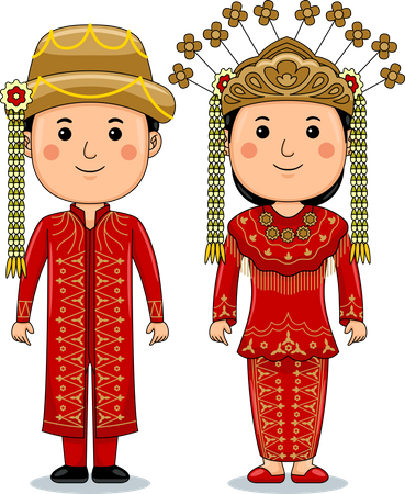 Un couple porte un tissu traditionnel de Jakarta  Illustration