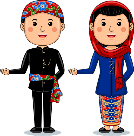 Un couple porte des vêtements traditionnels Bengkulu Sumatra  Illustration