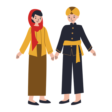 Un couple porte un tissu traditionnel de Jakarta  Illustration