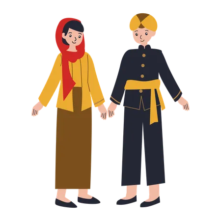 Un couple porte un tissu traditionnel de Jakarta  Illustration