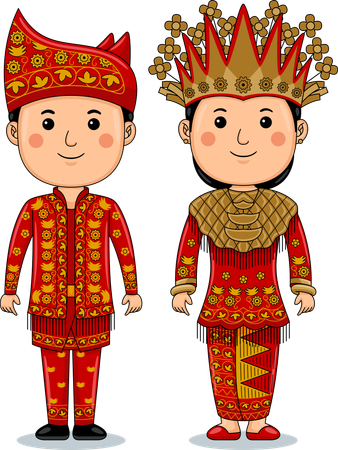 Un couple porte des vêtements traditionnels Jambi Sumatra  Illustration