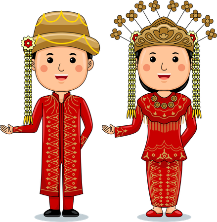 Un couple porte des vêtements traditionnels Jambi Sumatra  Illustration