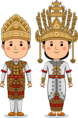 Un couple porte des vêtements traditionnels de Lampung  Illustration