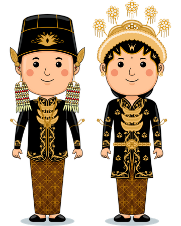 Un couple porte un tissu traditionnel Kanigaran Central Java  Illustration