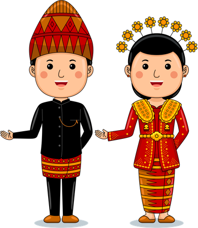 Un couple porte des vêtements traditionnels de Lampung  Illustration