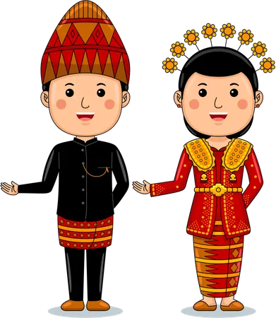 Un couple porte des vêtements traditionnels de Lampung  Illustration